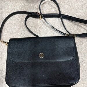 Tory Burch Black Leather Crossbody with Gold Logo
